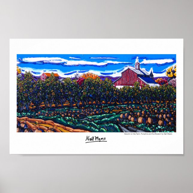 "Autumn on the Farm, Pumpkins and Sunflowers" Poster (Front)