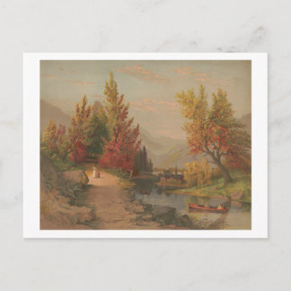 Autumn on the Lehigh Chromolithograph 1882 Holiday Postcard
