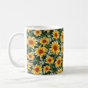 Autumn or spring sunflowers with green background coffee mug