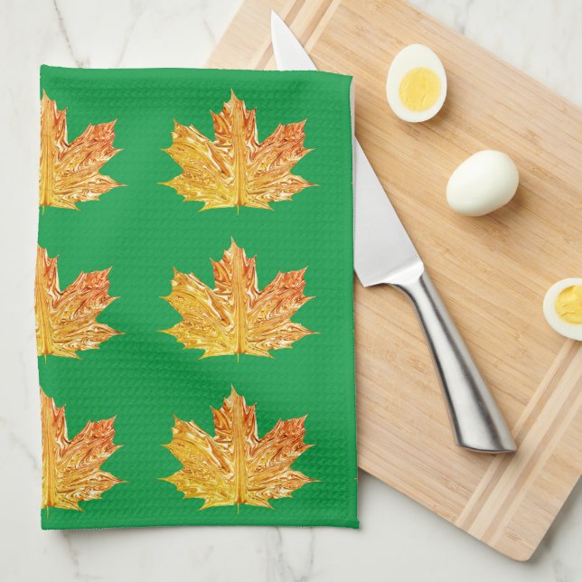 Autumn Orange and green maple leaf fall pattern Kitchen Towel (Quarter Fold)