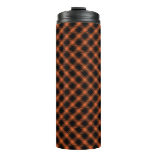 AUTUMN ORANGE & BLACK DIAGONAL PLAID PATTERNS THERMAL TUMBLER