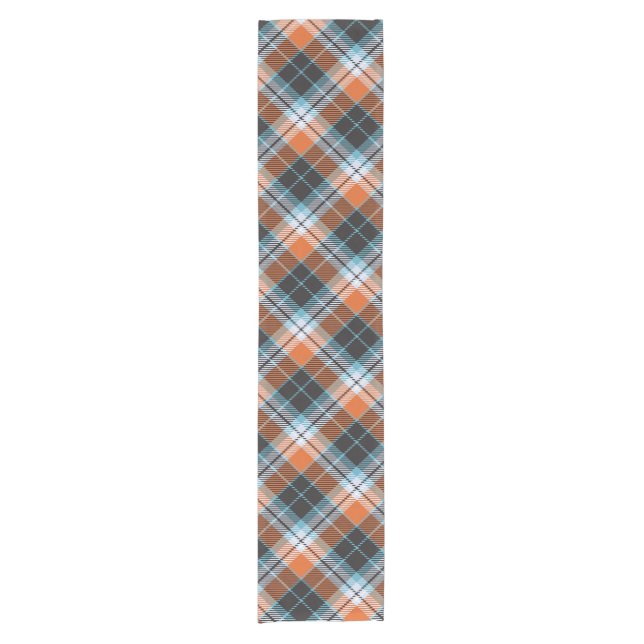 Autumn Orange Blue Plaid Pattern Short Table Runner (Front)