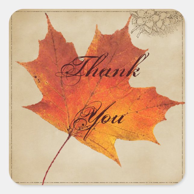 Autumn Orange Fall in Love Leaves Wedding Square Sticker (Front)