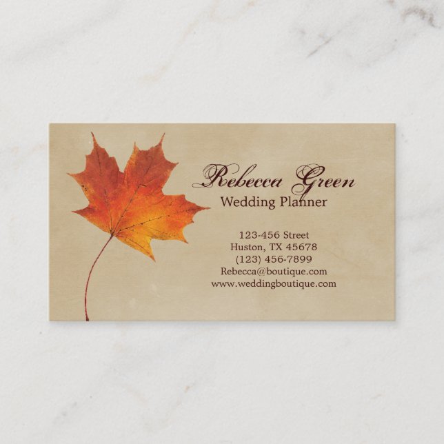 Autumn Orange Fall Leaf landscaping Business Card (Front)