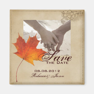 Autumn Orange Fall Leaves Wedding SAVE THE DATE Magnet