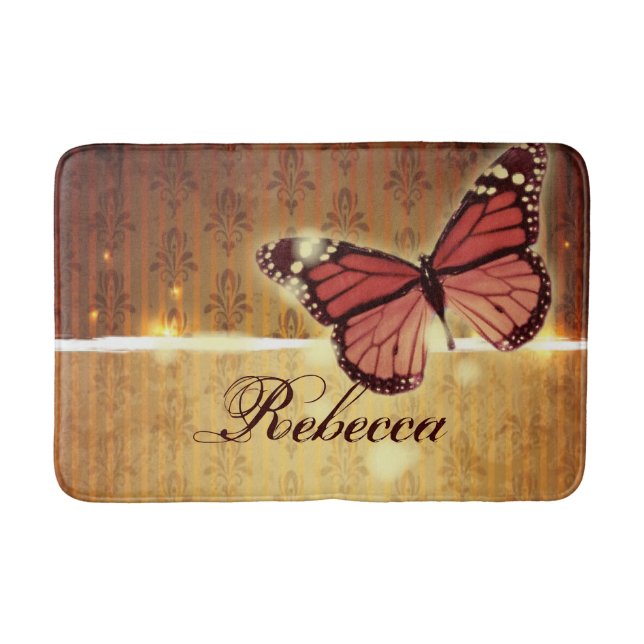 autumn orange glamour flourish swirls butterfly bath mat (Front)