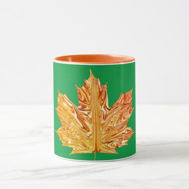 Autumn Orange gold maple leaf fall green Mug (Center)