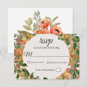 Autumn Orange Greenery Floral Watercolor Wedding RSVP Card