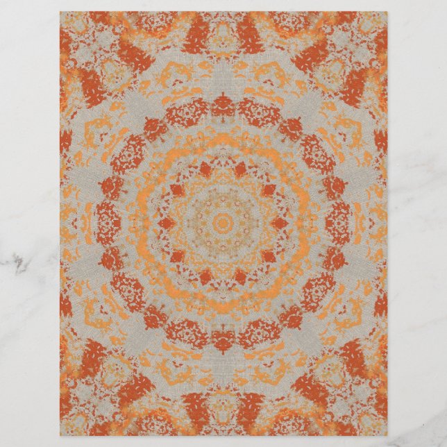 Autumn Orange Grey Kaleidoscope Pattern Scrapbook (Front)