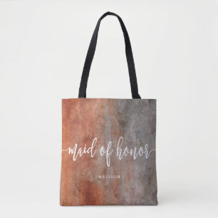 Autumn Orange Grey Maid of Honour Monogram Tote Bag