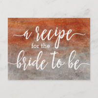 Autumn Orange Grey Watercolor Bride Recipe Card