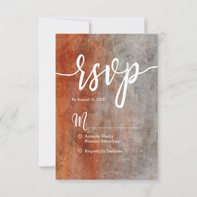 Autumn Orange Grey Watercolor Simple Wedding RSVP Card (Front)