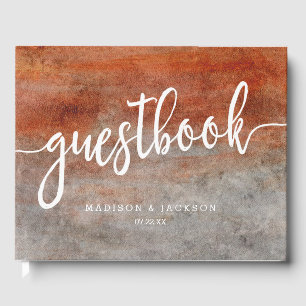 Autumn Orange Grey Watercolor Wedding Monogram Guest Book