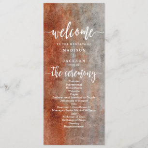 Autumn Orange Grey Watercolor Wedding Program
