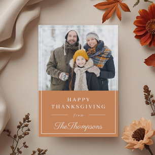 Autumn Orange Happy Thanksgiving Family Photo Holiday Card