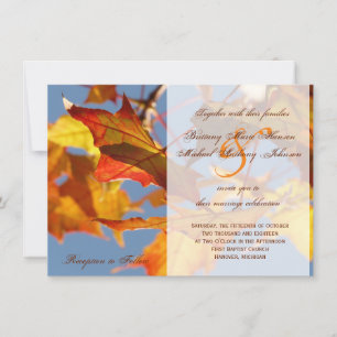 Autumn Orange Leaves Fall Wedding Invitation