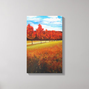 Autumn Orange Leaves Trees Painting Canvas Print
