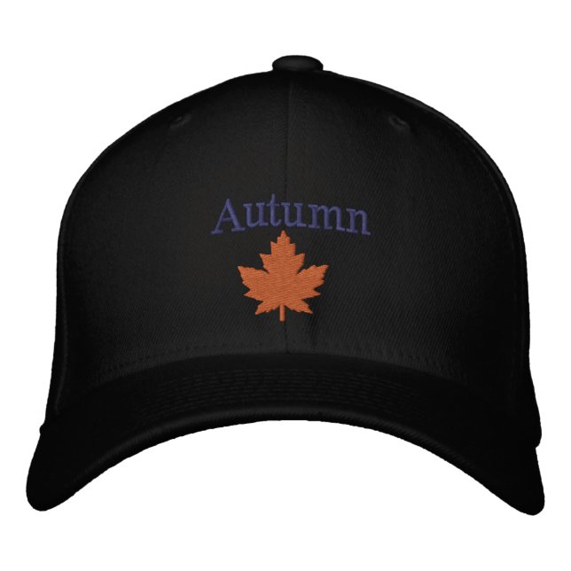 Autumn Orange Maple Leaf Embroidered Cap (Front)