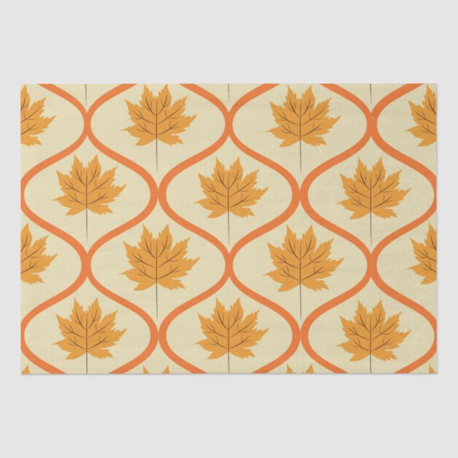 Autumn Orange Maple Leaves on Ogee Pattern  Tissue Paper (Front)