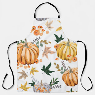 Autumn orange pumpkin and flowers pattern apron
