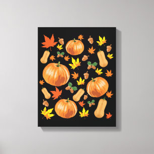 Autumn Orange Pumpkin Fall Pattern Canvas Print