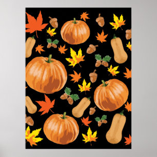 Autumn Orange Pumpkin Fall Pattern Poster