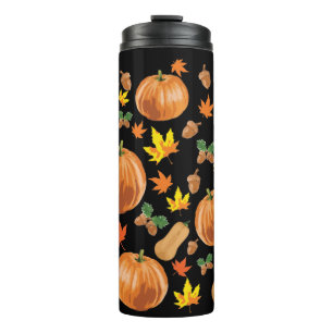 Autumn Orange Pumpkin Fall Pattern Thermal Tumbler