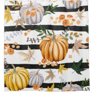 Autumn orange pumpkins, flowers, leaves, striped b