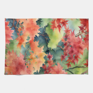 Autumn Orange Red Japanese Maple Trees Kitchen Towel