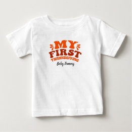 Autumn Orange Retro My First Thanksgiving editable Baby T-Shirt