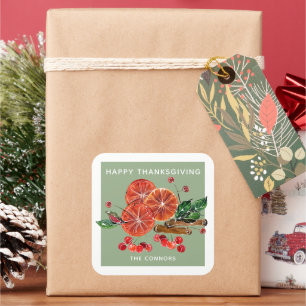 Autumn Orange Slices Cinnamon Sticks Personalized Square Sticker