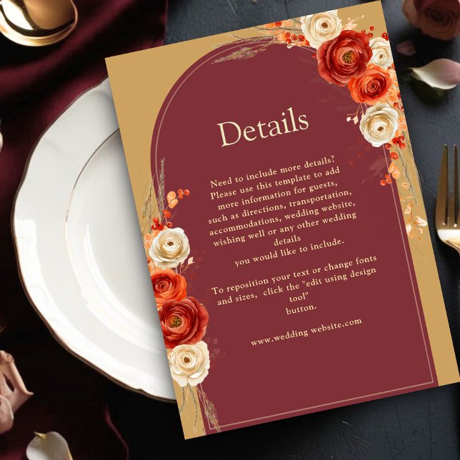 Autumn orange terracotta floral wedding details  enclosure card (Creator Uploaded)