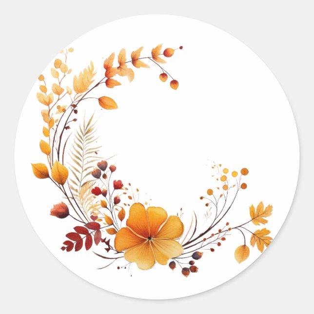 Autumn Orange Wreath Classic Round Sticker (Front)