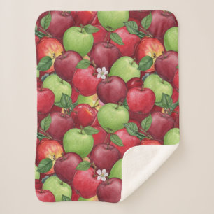 Autumn Orchard Harvest Watercolor Apple Pattern Sherpa Blanket