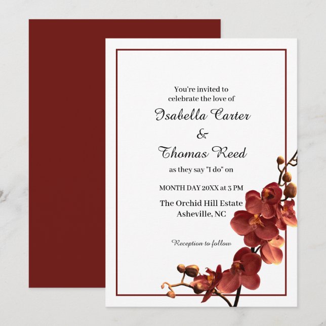 Autumn Orchid Romance Fall Wedding Invitation (Front/Back)
