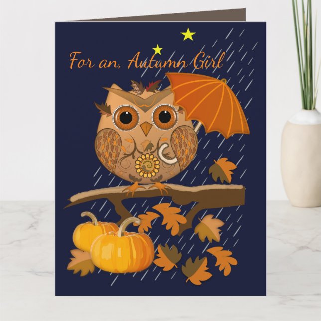 Autumn owl and custom text card (Front)