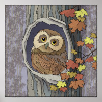 Autumn Owl and Fall Colours   Poster