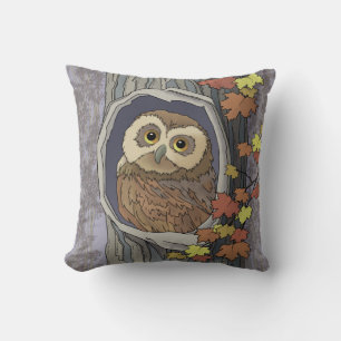 Autumn Owl and Fall Colours   Throw Pillow