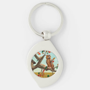 Autumn Owl Maple Tree Wildlife Art Keychain