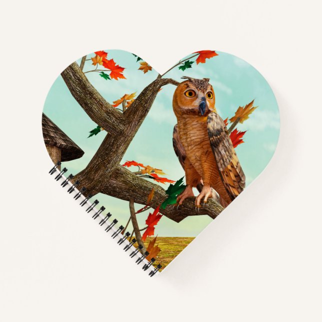 Autumn Owl Maple Tree Wildlife Art Notebook (Front)