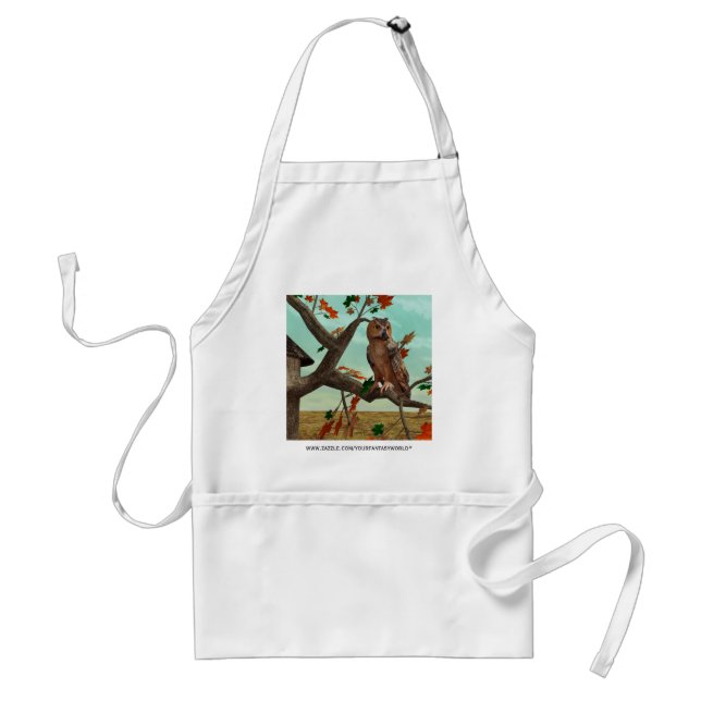 Autumn Owl Maple Tree Wildlife Art Standard Apron (Front)