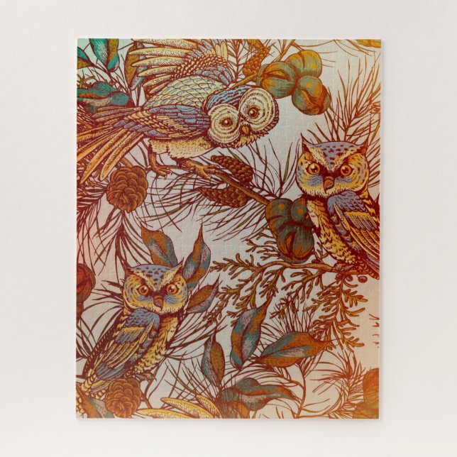 Autumn owl vintage fall jigsaw puzzle (Vertical)