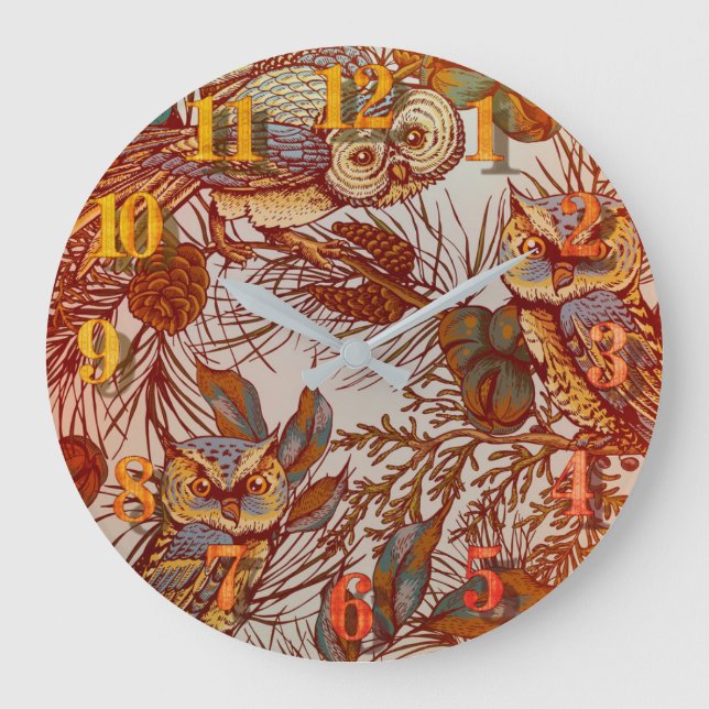 Autumn owl vintage fall large clock (Front)