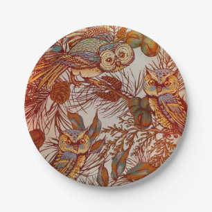 Autumn owl vintage fall paper plate