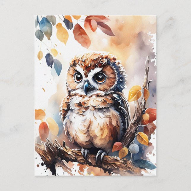 Autumn Owl Watercolor Illustration Postcard (Front)
