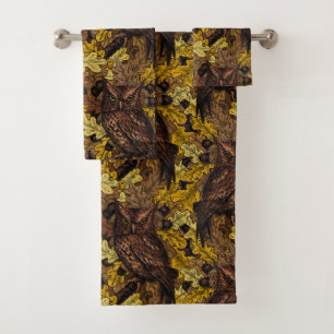 Autumn owls bath towel set