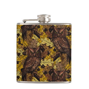 Autumn owls hip flask