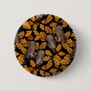 Autumn owls on black 2 inch round button