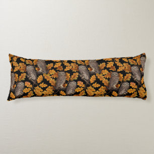 Autumn owls on black body pillow