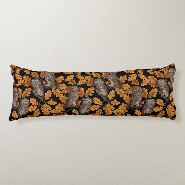 Autumn owls on black body pillow (Front)